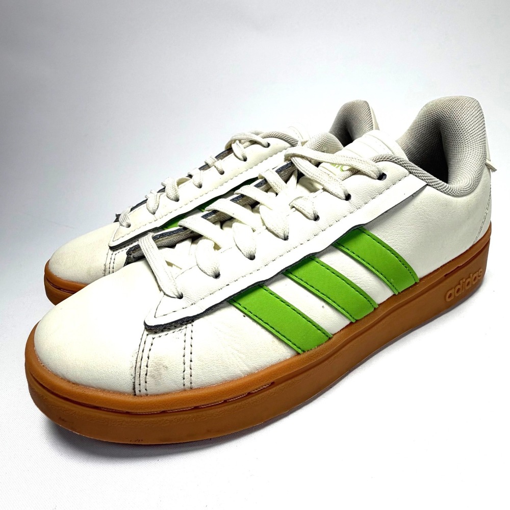 Adidas Court Sneakers White Green Gum Sole Leather Womens 7.5 - Picture 2 of 8